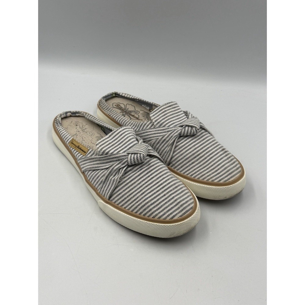 Tommy Bahama Womens 8 Striped Bow Slip On Mule Sneakers Blue White Coastal